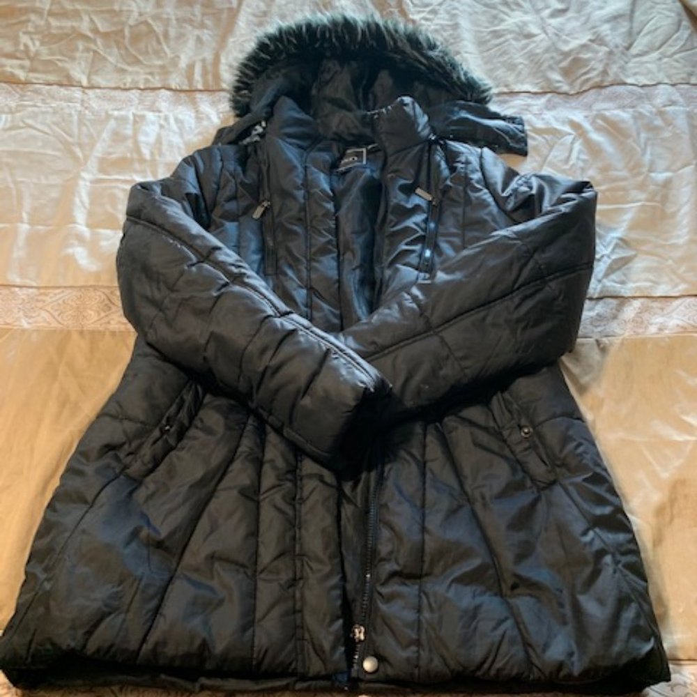 Black Coat Faux Fur Hood Lined